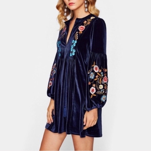 TRIBAL NATIVE BOHO GYPSY HIPPIE VELVET DRESS - Picture 2 of 8